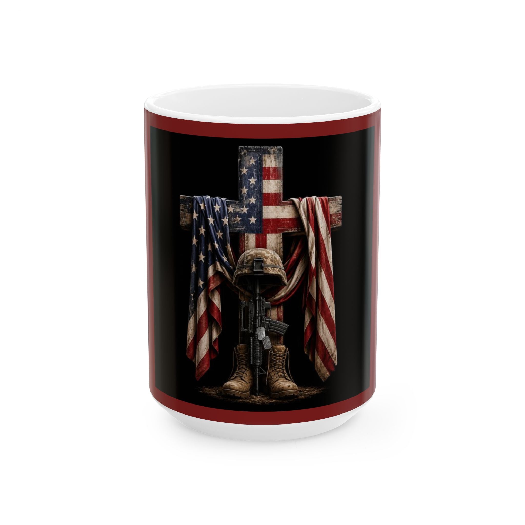 Veteran Memorial Mug — American Flag Battlefield Cross Coffee Cup (11oz/15oz)